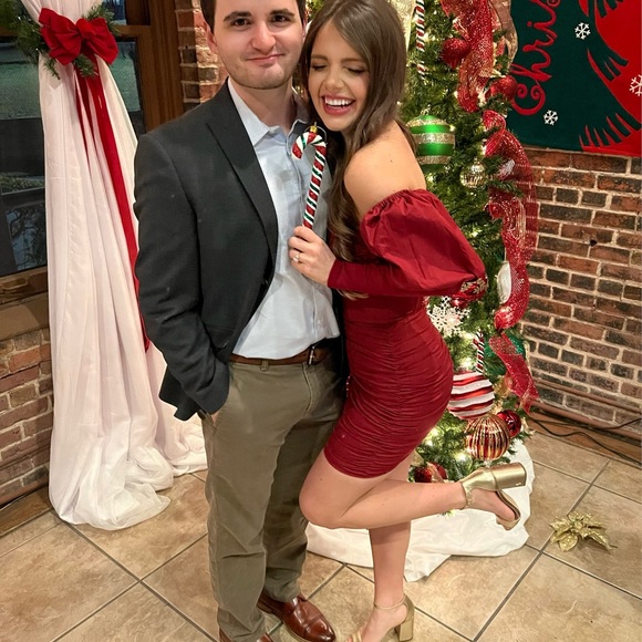 Oh Polly Can’t Get Enough Bardot Puff Sleeve Mini Ruched Dress Red Maroon 2 XS - Picture 9 of 9